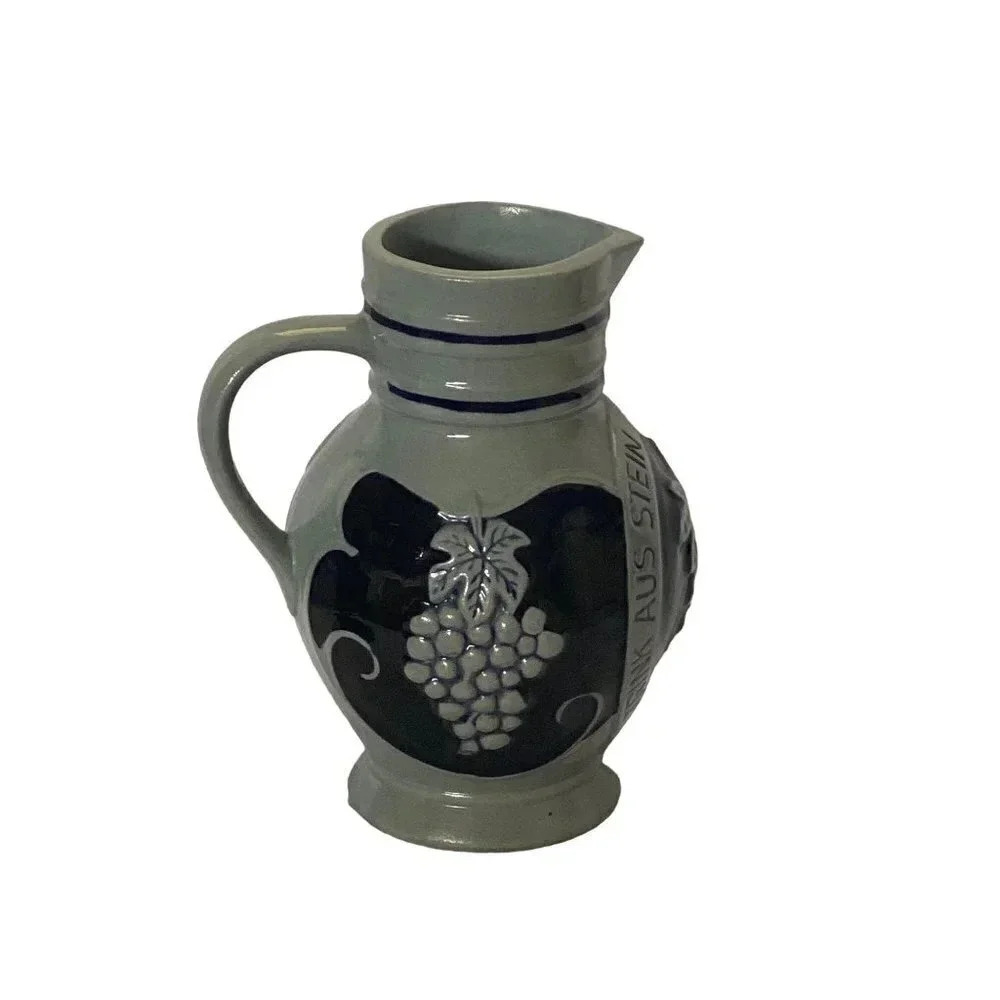 1 Liter Wine Pitcher German Glazed Blue Gray Trink Aus Stein Den Edlen Wein VGUC